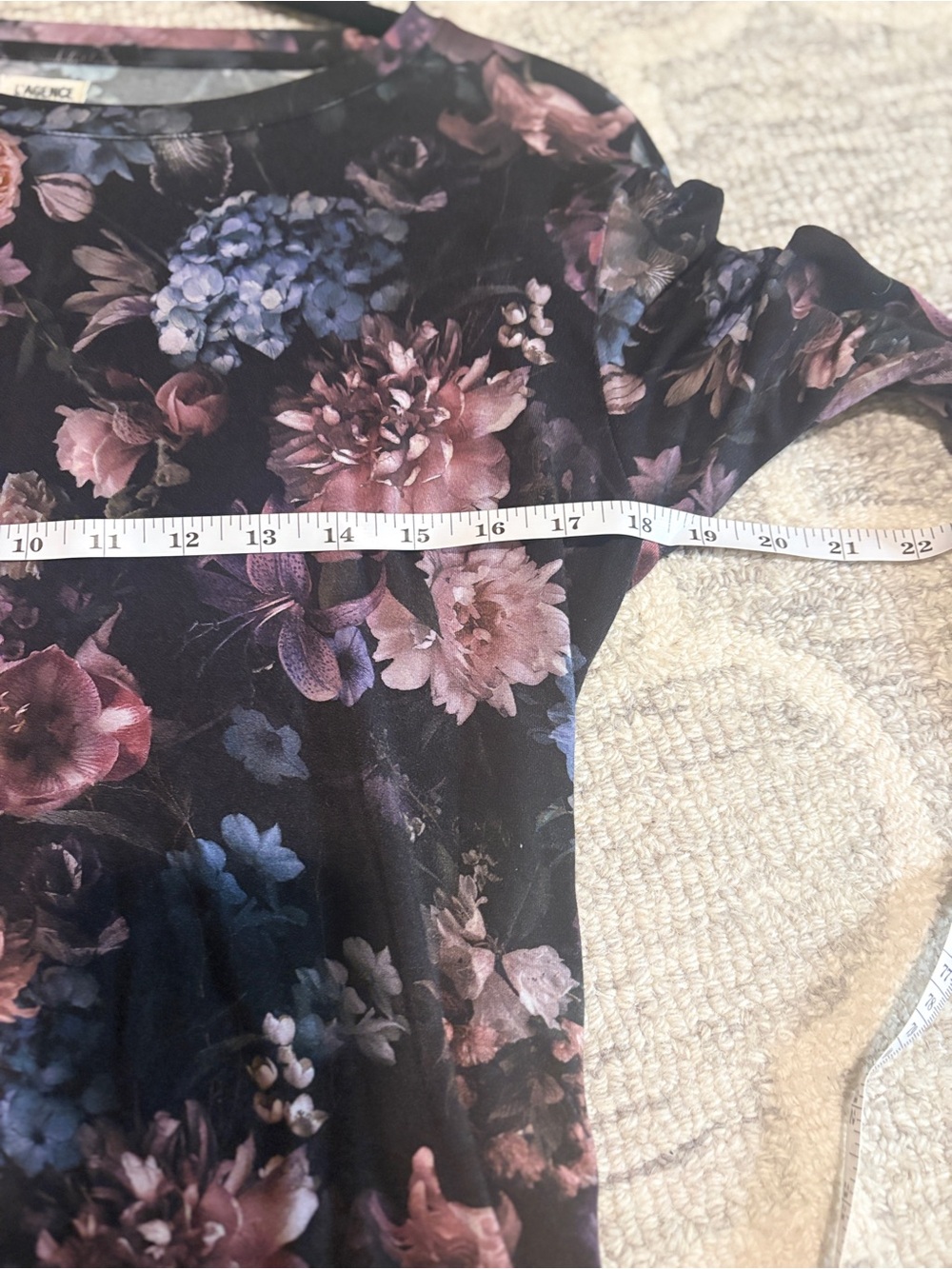 L'AGENCE Black Floral Crewneck Sweater with Pink & Blue Blooms - Picture 5 of 7